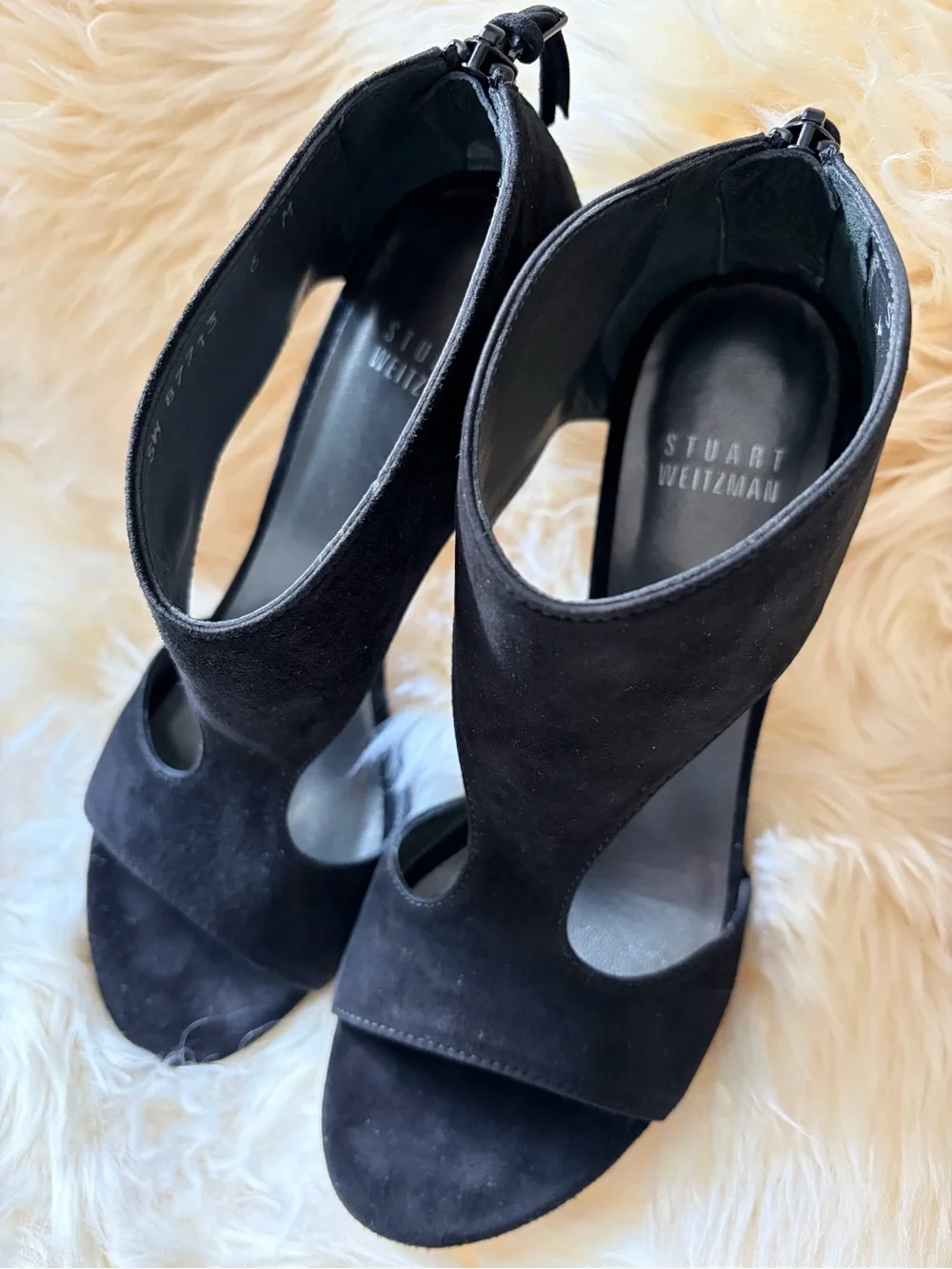 Stuart Weitzman Hot Stuff Black Suede Cutout Open Toe Heels Booties Size 6